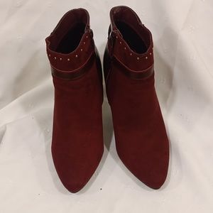 Rouge Wine Suede Heeled Ankle Boots Size 9